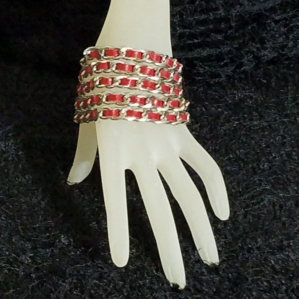Leather & Chain red cuff bracelet.
